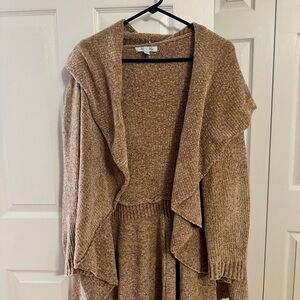 She + Sky Taupe Draped Open-Front Cardigan